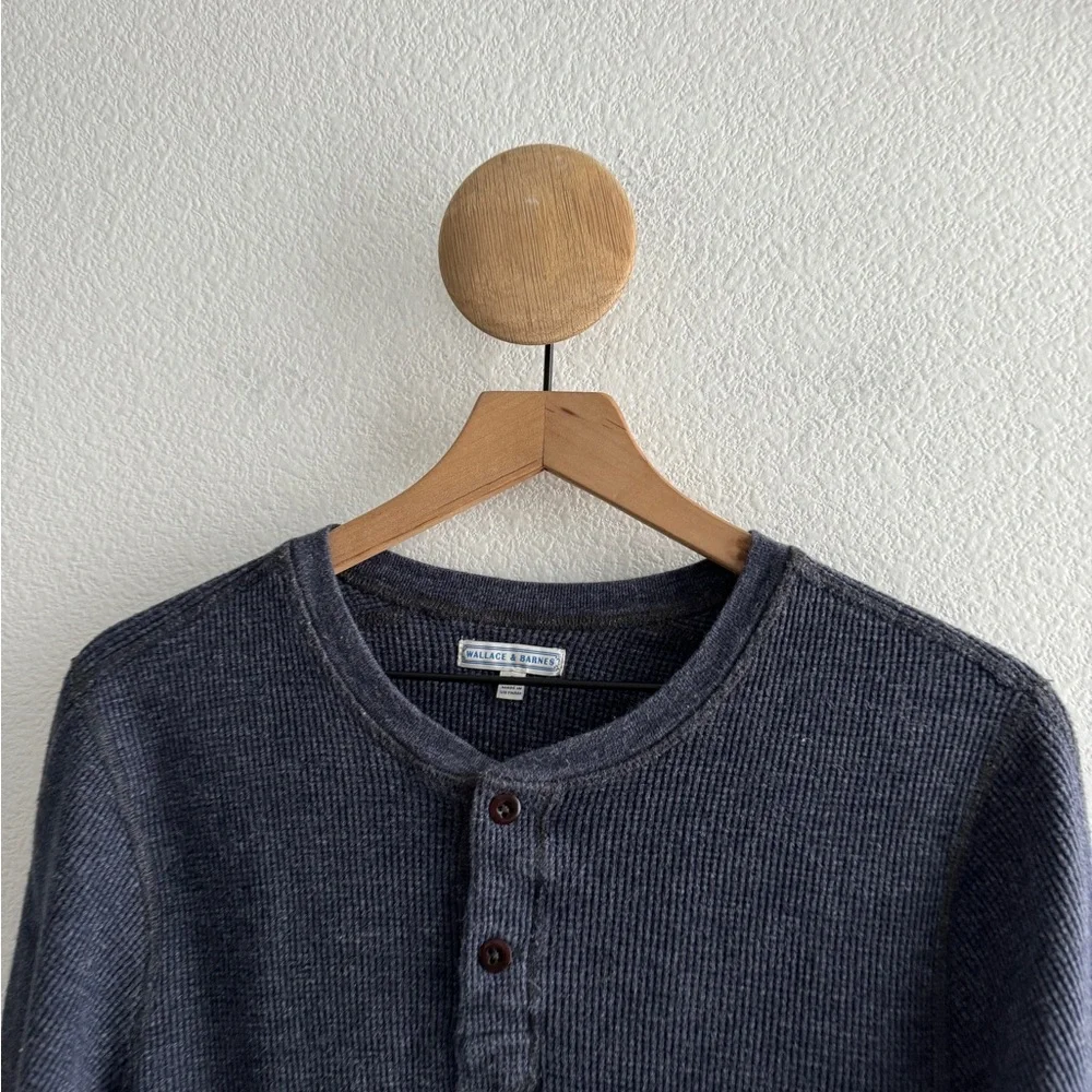 Wallace & Barnes Blue Waffle-Knit Henley